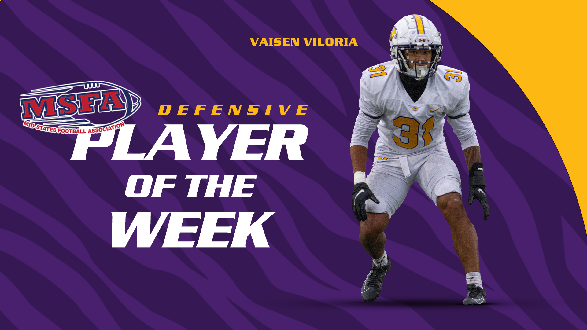 VILORIA NAMED MSFA MIDWEST DEFENSIVE PLAYER OF THE WEEK