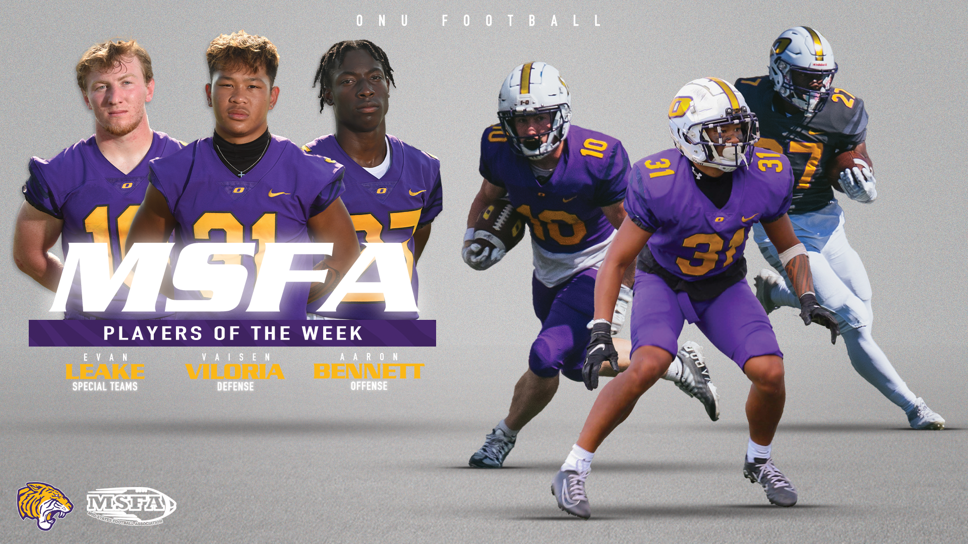 ONU SWEEPS FIRST SLATE OF MSFA MIDWEST PLAYER OF THE WEEK AWARDS